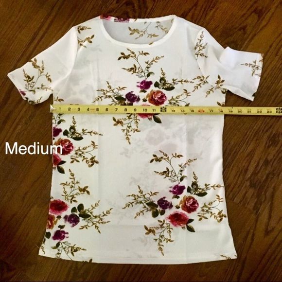 White Floral Chiffon Blouse M-2XL - Picture 5 of 8